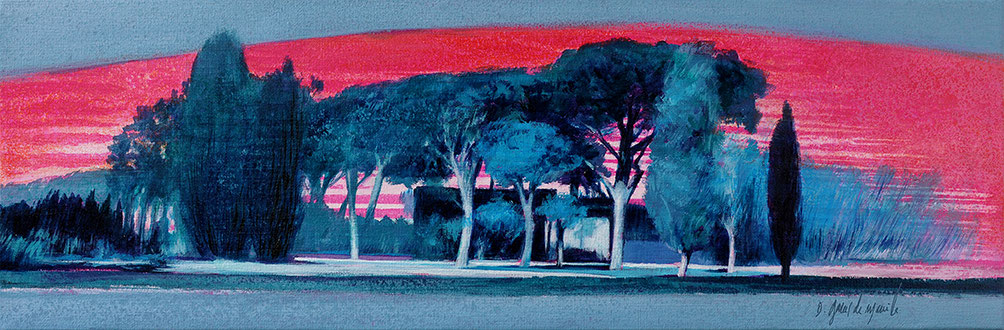 Arbres au crépuscule, acrylic on canvas, 20×60 cm