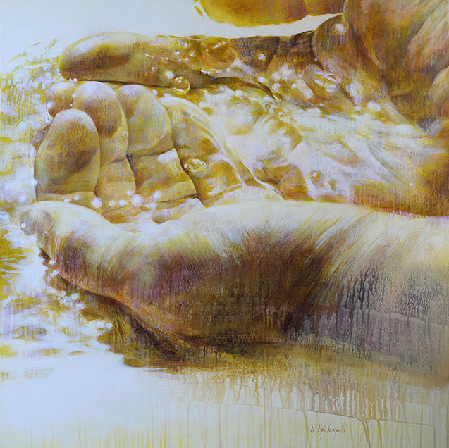 De l'or dans les mains (1), acrylic on canvas, 110×110 cm