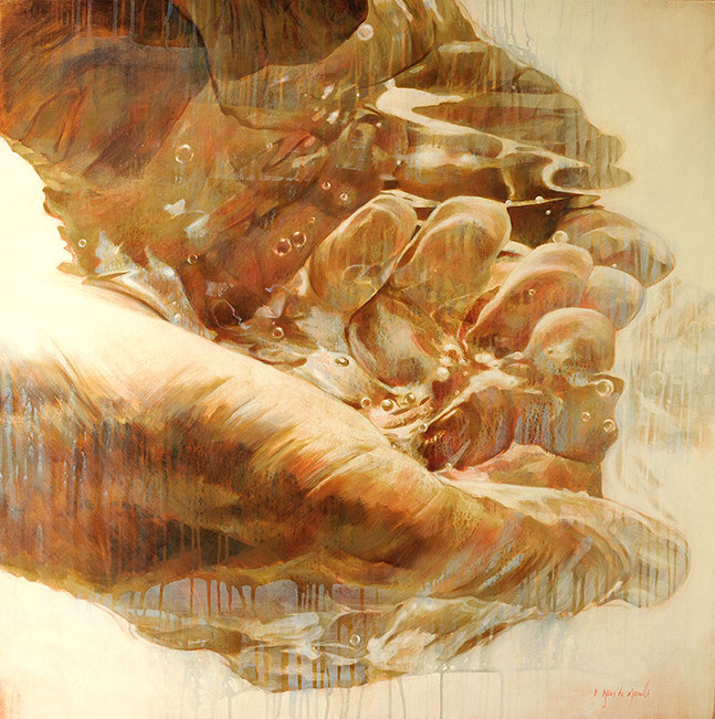 De l'or dans les mains (2), acrylic on canvas, 110×110 cm