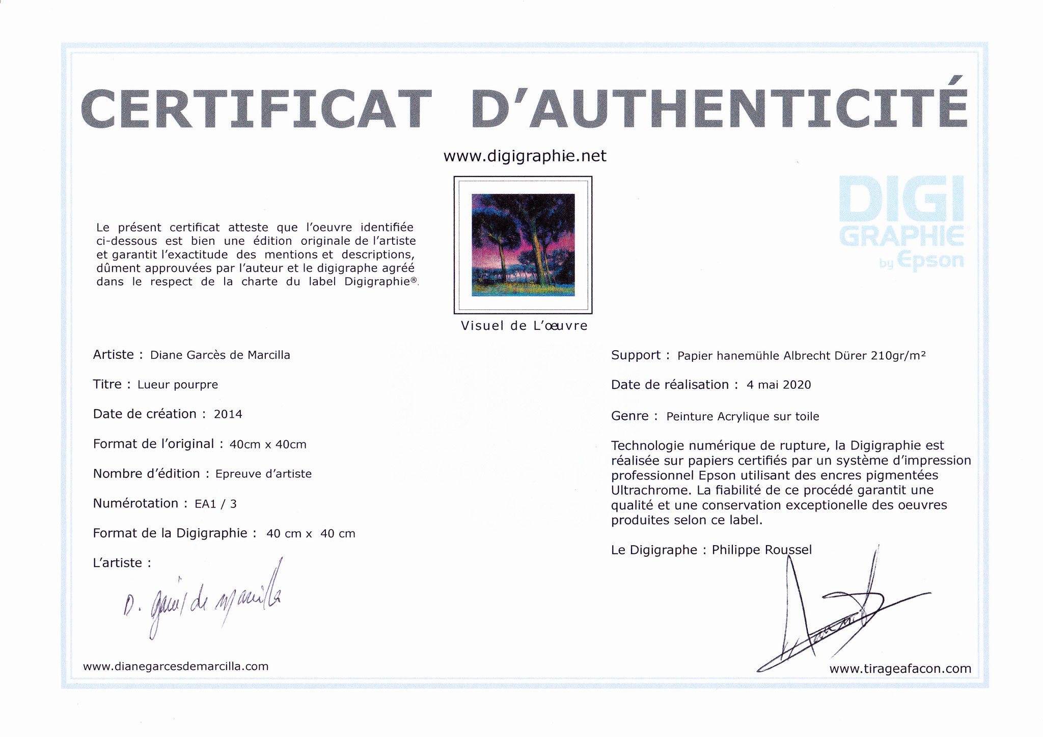 Certificate of authenticity
