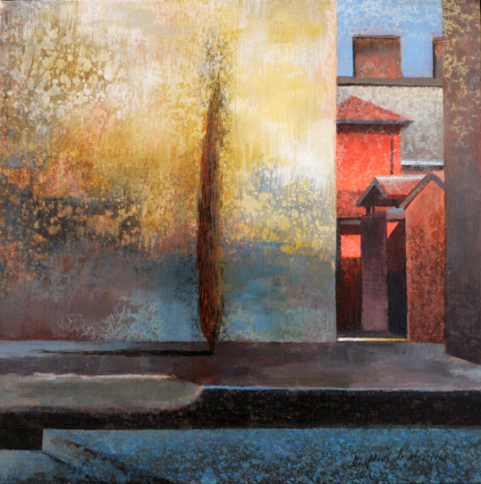Les heures tardives, acrylic on canvas, 30×30 cm